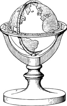 Terrestrial Globe or  artificial sphere,  vintage engraving.