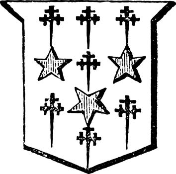 Mullets and Cross Crosslets are part of an escutcheon between th