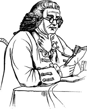 Benjamin Franklin Scientist vintage engraving.