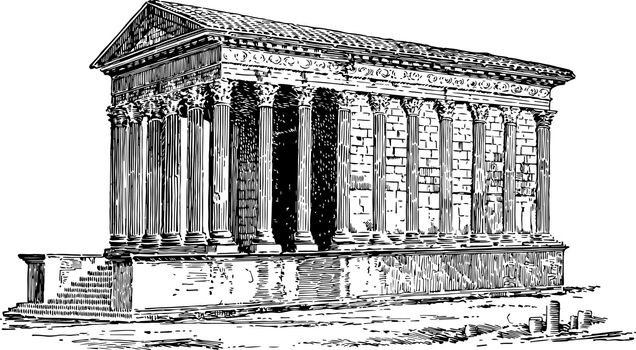 A Roman Temple Located at Nimes in southern France vintage engra