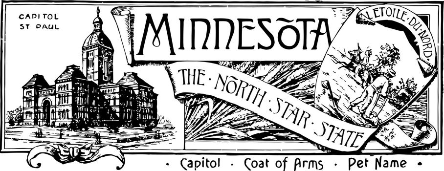 The state banner of Minnesota the north star state vintage illus
