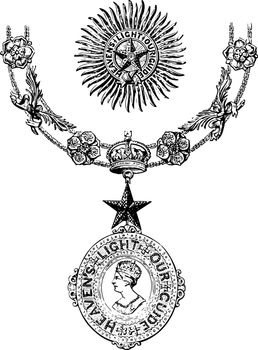 Insignia of the Order of the Star of India vintage engraving.