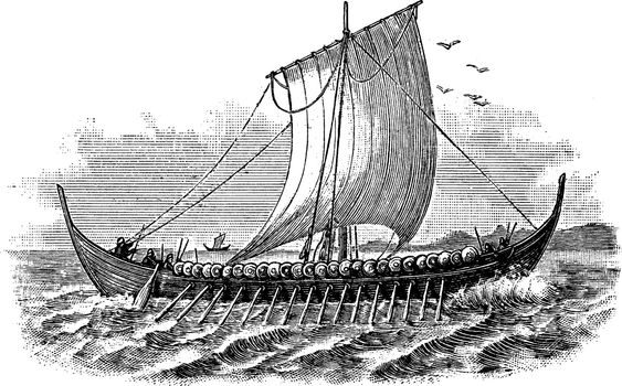 Norse Ship, vintage illustration.