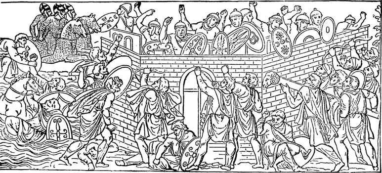 Siege of a Dacian City, vintage illustration.