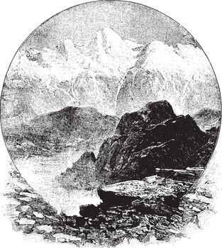 Himalaya Mountains, vintage illustration.