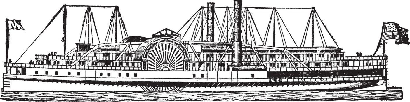 American River Steamboat, vintage illustration.