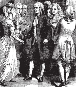 Franklin in French Court,vintage illustration
