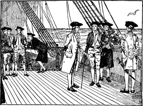 Franklin on His Way to France,vintage illustration