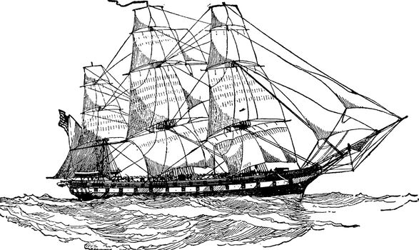 United States Frigate of 1812, vintage illustration.