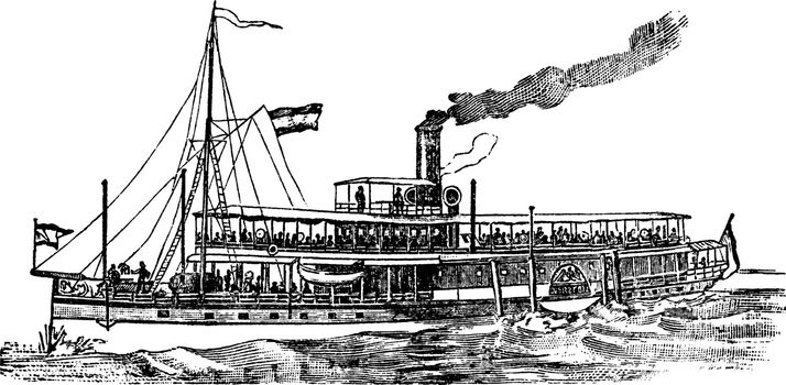 Steam Boat, vintage illustration.