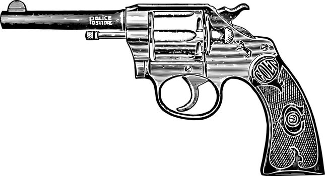 Colt Police Positive Revolver, vintage illustration.