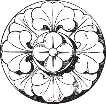 Romanesque Boss Rosette is a 13th century design, vintage engrav