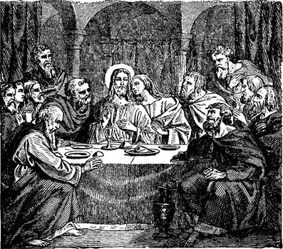 Communion of the Apostles with Jesus at the Last Supper vintage 