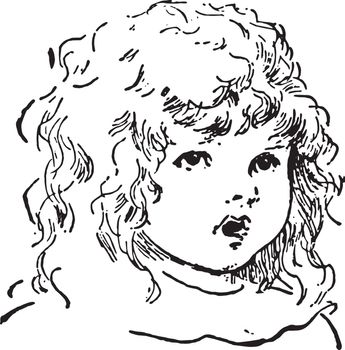 Girl of a innocent young girl Face, vintage engraving.