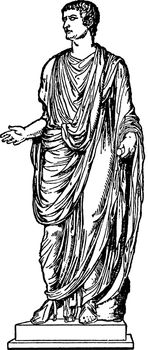 Emperor Tiberius Wearing a Toga, vintage illustration