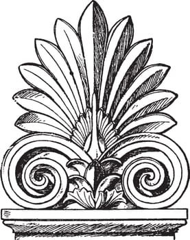 Greek Sepulchral Stele-Crest , borders,  vintage engraving.
