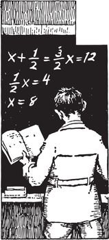 Algebra problem on the chalkboard or  parts of mathematics,  vin