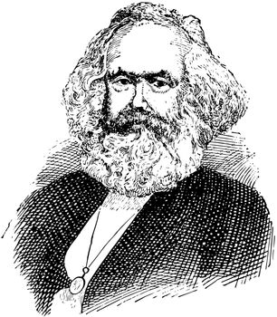 Karl Marx, 1818-1883, he was a German philosopher, economist, political theorist, sociologist, journalist and revolutionary socialist, vintage line drawing or engraving illustration