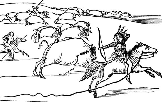 Native Americans Hunting vintage illustration. 