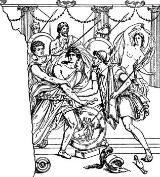 Ulysses Discovers Achilles vintage illustration. 