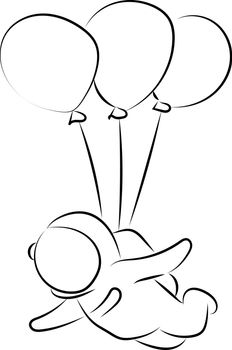 Cosmonaut flying on baloons, illustration, vector on white backg