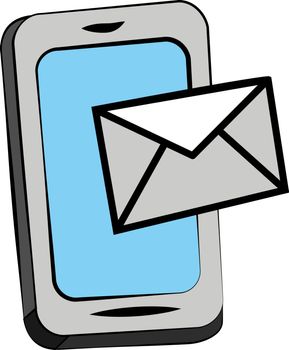 A sign of letter or envelope over a cellphone screen is depicting image of an incoming or outgoing email communication vector color drawing or illustration 