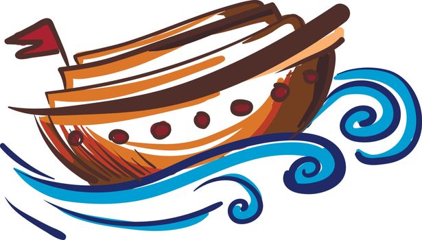 Painting of a brown sailing boat vector or color illustration