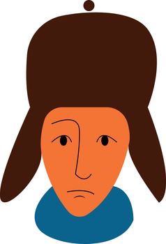 Man wearing brown hat with ear flaps vector or color illustratio
