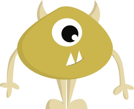 Yellow monster with one eye and horns vector illustration on whi