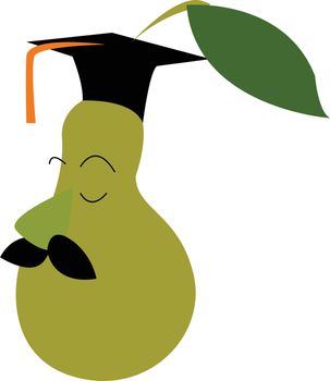 A pear in disguise of a professor wearing a graduation hat vecto