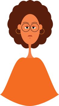 Beautiful curly cartoon girl vector illustration on white backgr