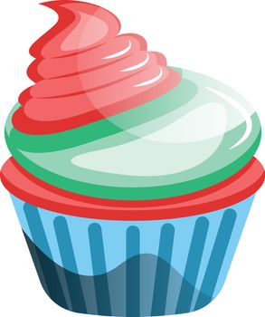 Red velvet cupcake with colorful frosting illustration vector on