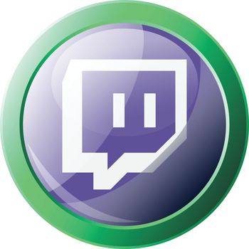 Purple Twitch logo buble and green circle around vector icon ill