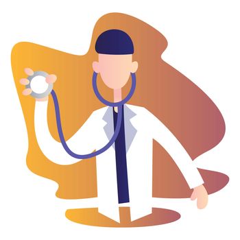 Male doctor holding stetoscope vector character illustration on 