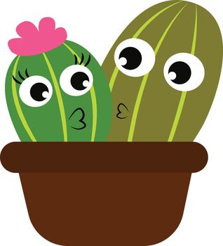 Boy and girl cactus plants in a brown flower pot vector or color