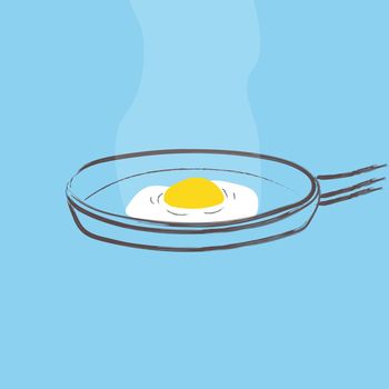 Portrait of a steaming hot sunny side up egg on a saucepan vecto