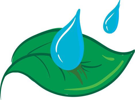 Clipart of two water drops falling on a green leaf vector or col