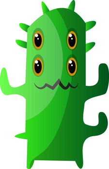 Four-eyed green monster with thorns illustration vector on white