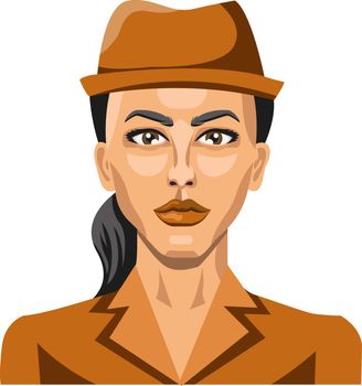 Girl with brown hat and pony tail illustration vector on white b
