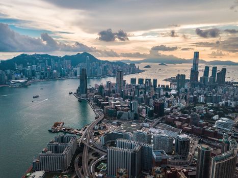 Hong Kong City at aerial view in the sky