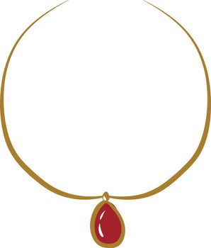 Necklace with red 2 stone, vector or color illustration. 