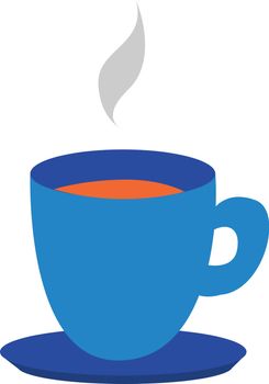 Clipart of a blue teacup and saucer filled with the hot steaming