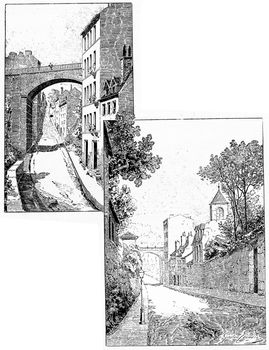 Rue du Moulin-des-Pres, vintage engraving.