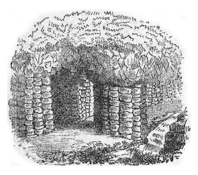 Basaltic cave of cheese in Bertrich Baden, vintage engraving.