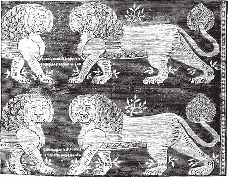 Byzantine silk expanded the tenth century, vintage engraving.