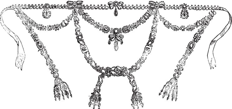 Exact design of the necklace Boel sea and Bassange, vintage engr