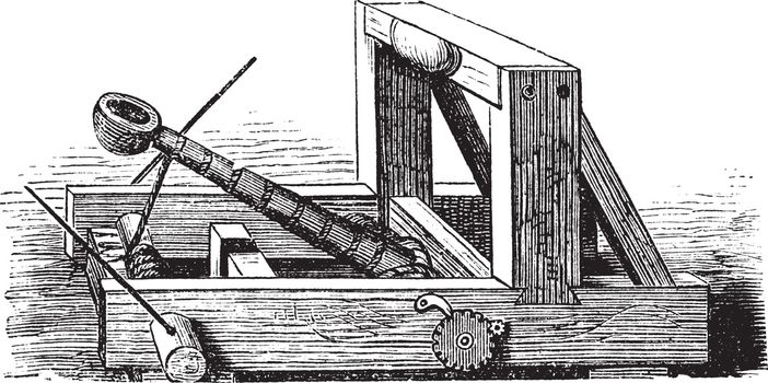 Catapult or Slingshot vintage engraving