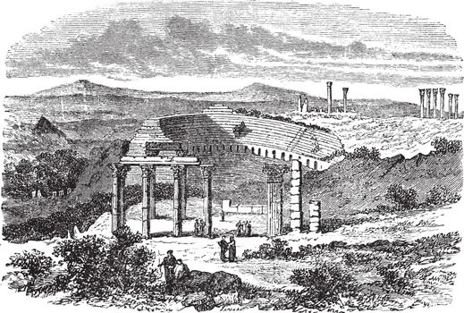 The ruins of Gerasa in Jordan vintage engraving