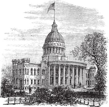 Wisconsin State Capitol in Madison US vintage engraving