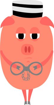Pig in prison, illustration, vector on white background.